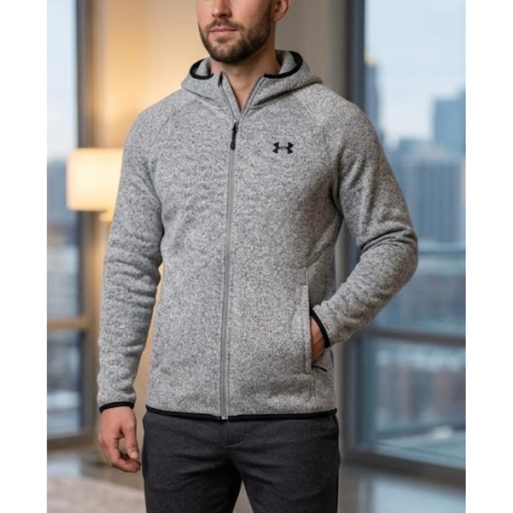 Under Armour Storm Mens Grey‎ Heather Full Zip Sweater Knit Hoodie Jacket L